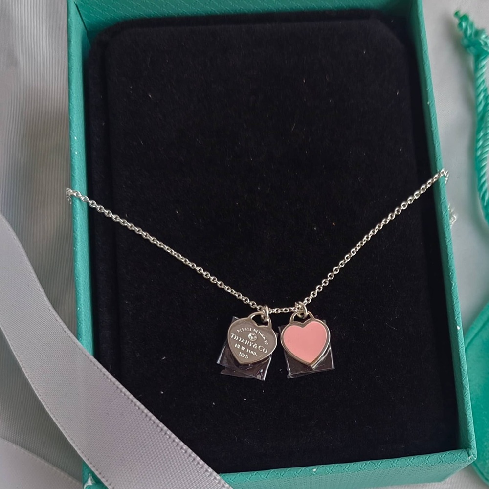 Silver Necklace with Heart and Logo Charms